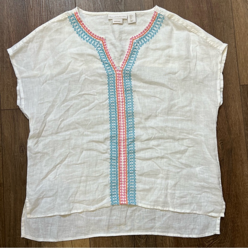 House of Harlow 1960 White Embroidered 100% Linen boho chic Size Small